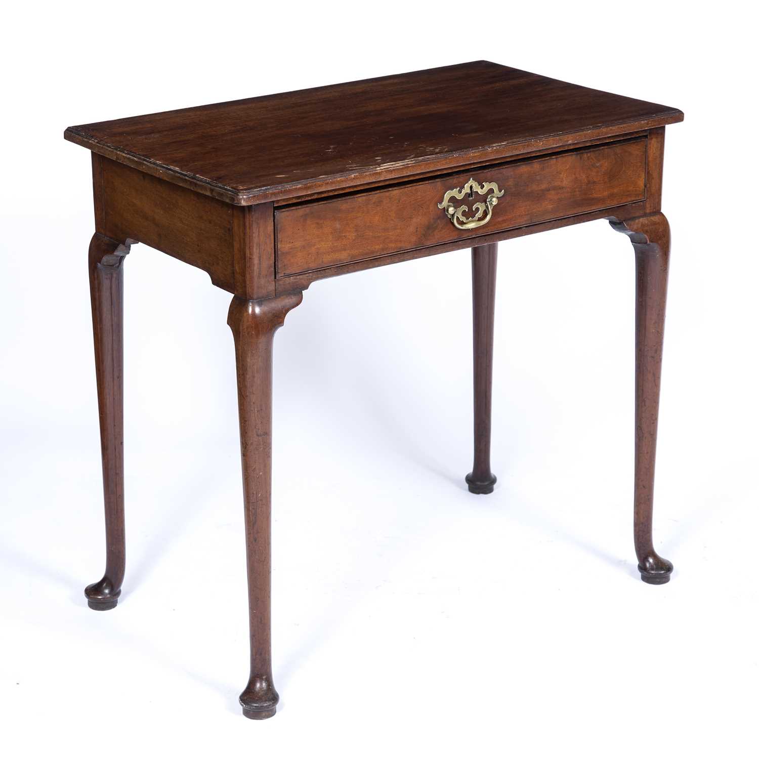 A George III mahogany single drawer side table with turned legs and pad feet, 75cm wide x 45cm - Image 2 of 6