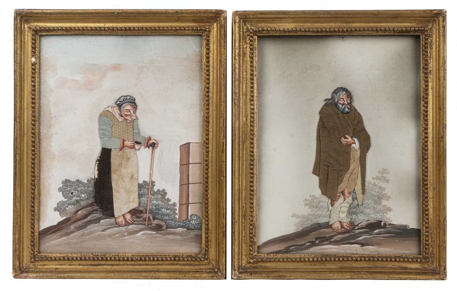 Two unusual early 19th century painted and embroidered pictures, depictiting an elderly man and - Image 2 of 3