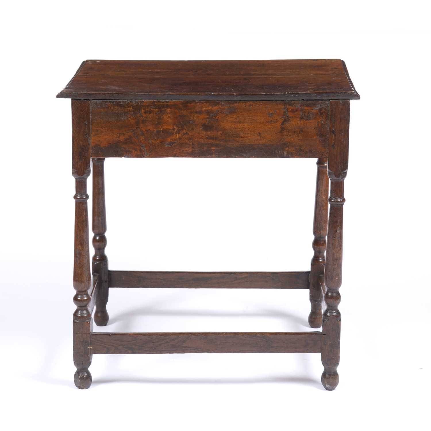 An 18th century oak single drawer side table with turned supports, 61cm wide x 47cm deep x 64cm - Image 5 of 6