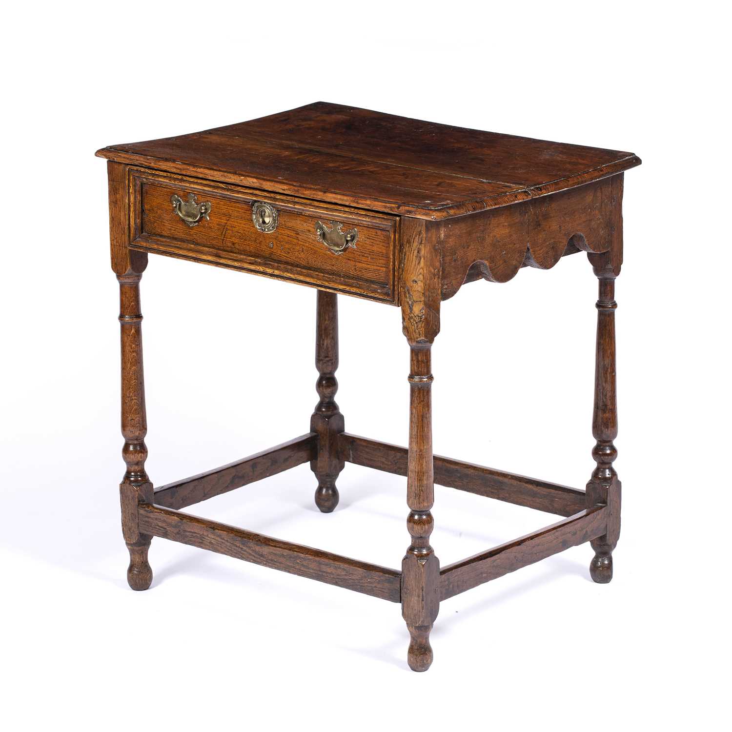 An 18th century oak single drawer side table with turned supports, 61cm wide x 47cm deep x 64cm - Image 3 of 6