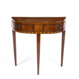 A late 18th/early 19th century Dutch marquetry demi lune side table with two drawers and square