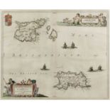 Johannes Blaeu (1650-1712) Hand coloured map depicting Guernsey and Jersey, 39cm x 48cm In good