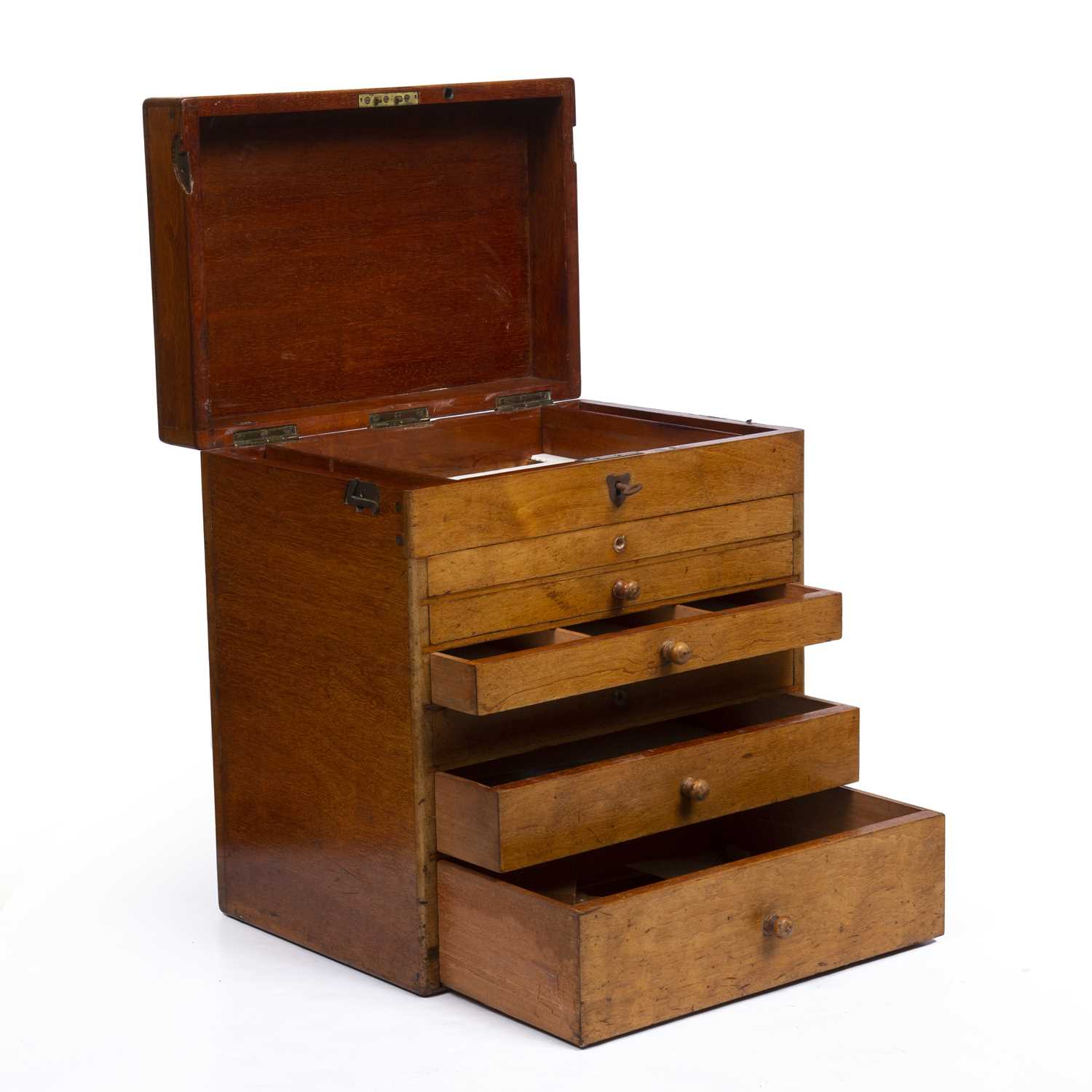 An early 20th century mahogany medical cabinet with a brass carrying handle, lifting top and six - Image 2 of 4