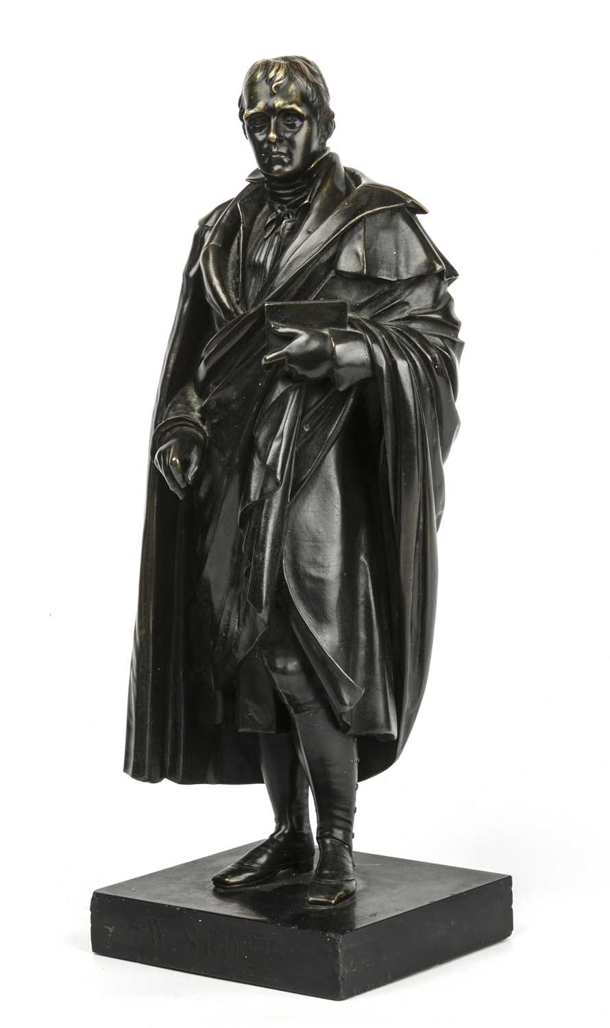 A 19th century bronze sculpture of Sir Walter Scott (1771-1832) on a slate plinth overall 16cm - Image 3 of 4