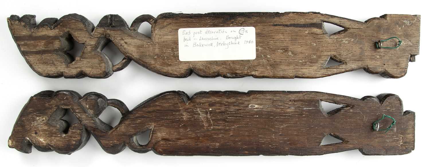 A pair of antique early English carved oak terms each 8cm wide x 50cm in lengthIn good condition, - Image 2 of 2