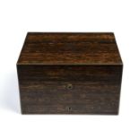 A William IV Sampson Mordan and co coromandel jewellery box with brass inlay, the lifting lid with a