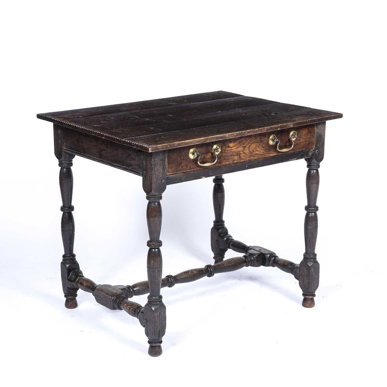 An 18th century oak side table with a single drawer and turned supports, 76cm wide x 59cm deep x - Image 2 of 6