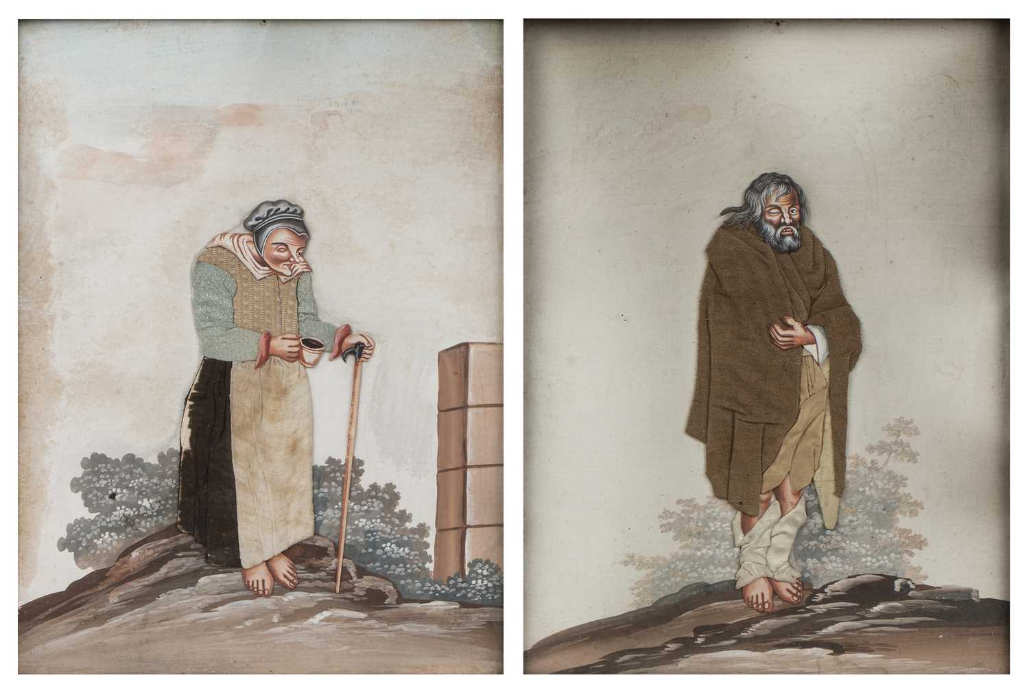 Two unusual early 19th century painted and embroidered pictures, depictiting an elderly man and