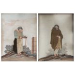 Two unusual early 19th century painted and embroidered pictures, depictiting an elderly man and