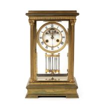 A late 19th century French four glass mantel clock, the two piece Roman dial with visible