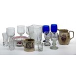 A group of Masonic related ceramics and glassware to include the 'Freemasons Arms' tankard, a jug