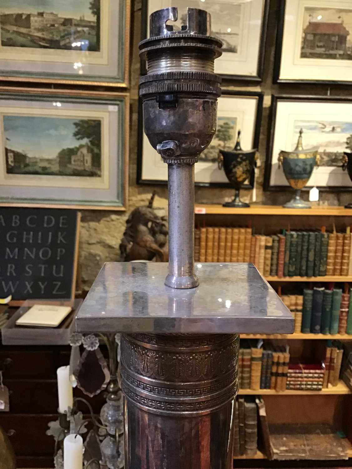 A large pair of silver plated table lamps of corinthian column form on stepped bases with paw - Image 11 of 12
