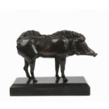 An antique bronze model of a boar on an ebonised pine base, 24cm wide x 16cm highIn good condition