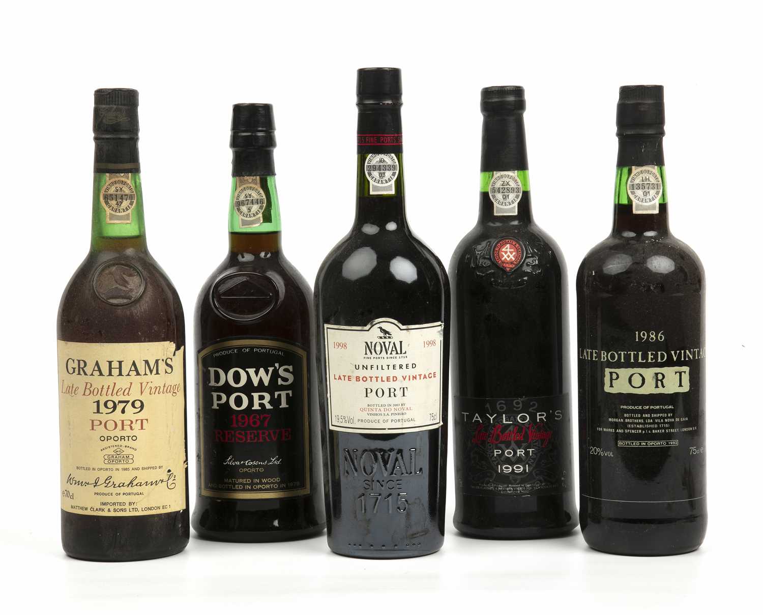 Five bottles of vintage port to include Dows 1967 reserve, Graham's late bottled vintage 1979, - Image 2 of 2