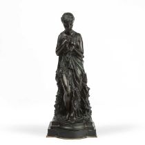 A 19th century bronze classical female figure of Diana 19cm wide 48cm high. good, with green surface
