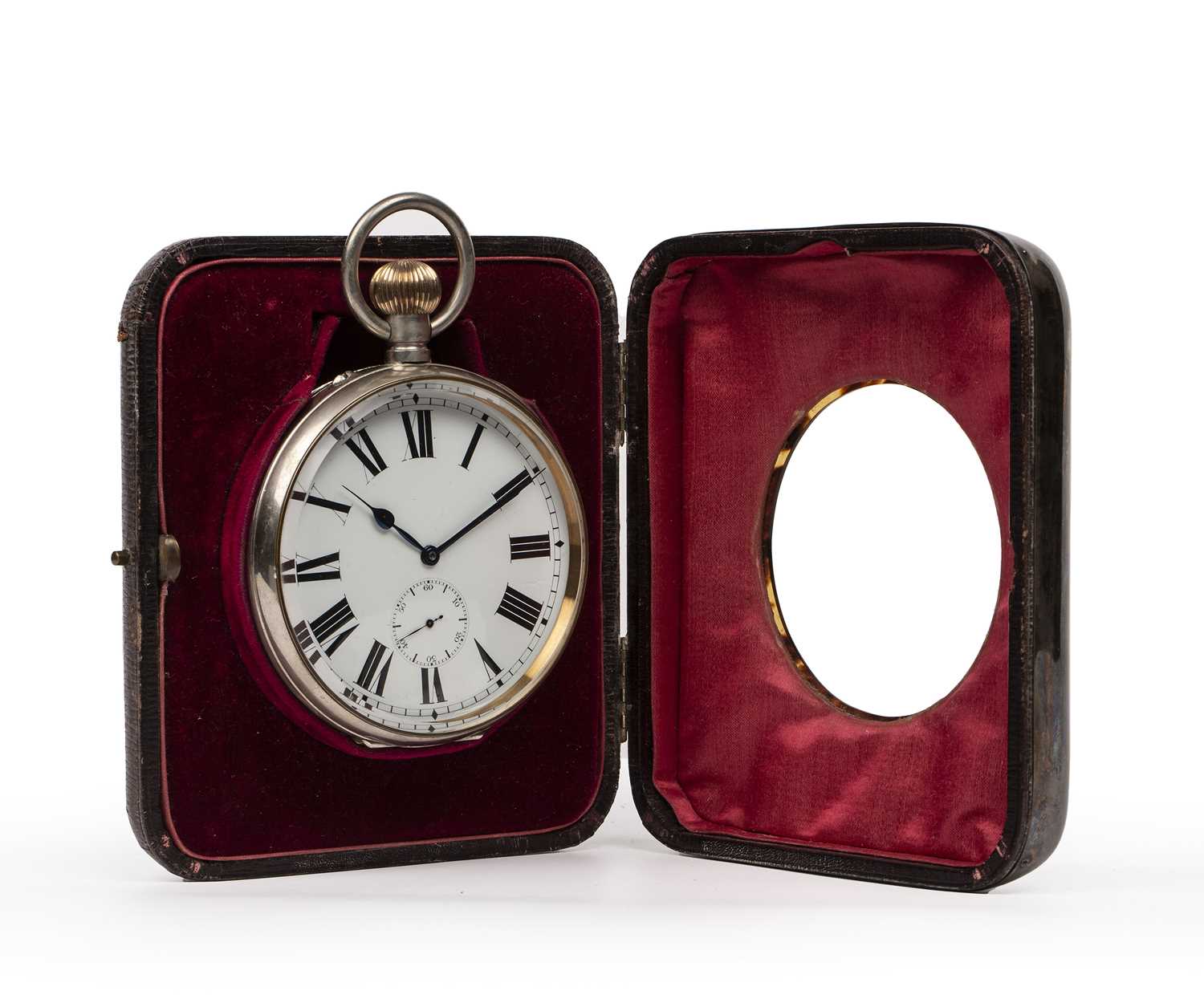 A Goliath pocket watch with a silver plated case and enamelled dial with roman numerals and a - Image 2 of 7