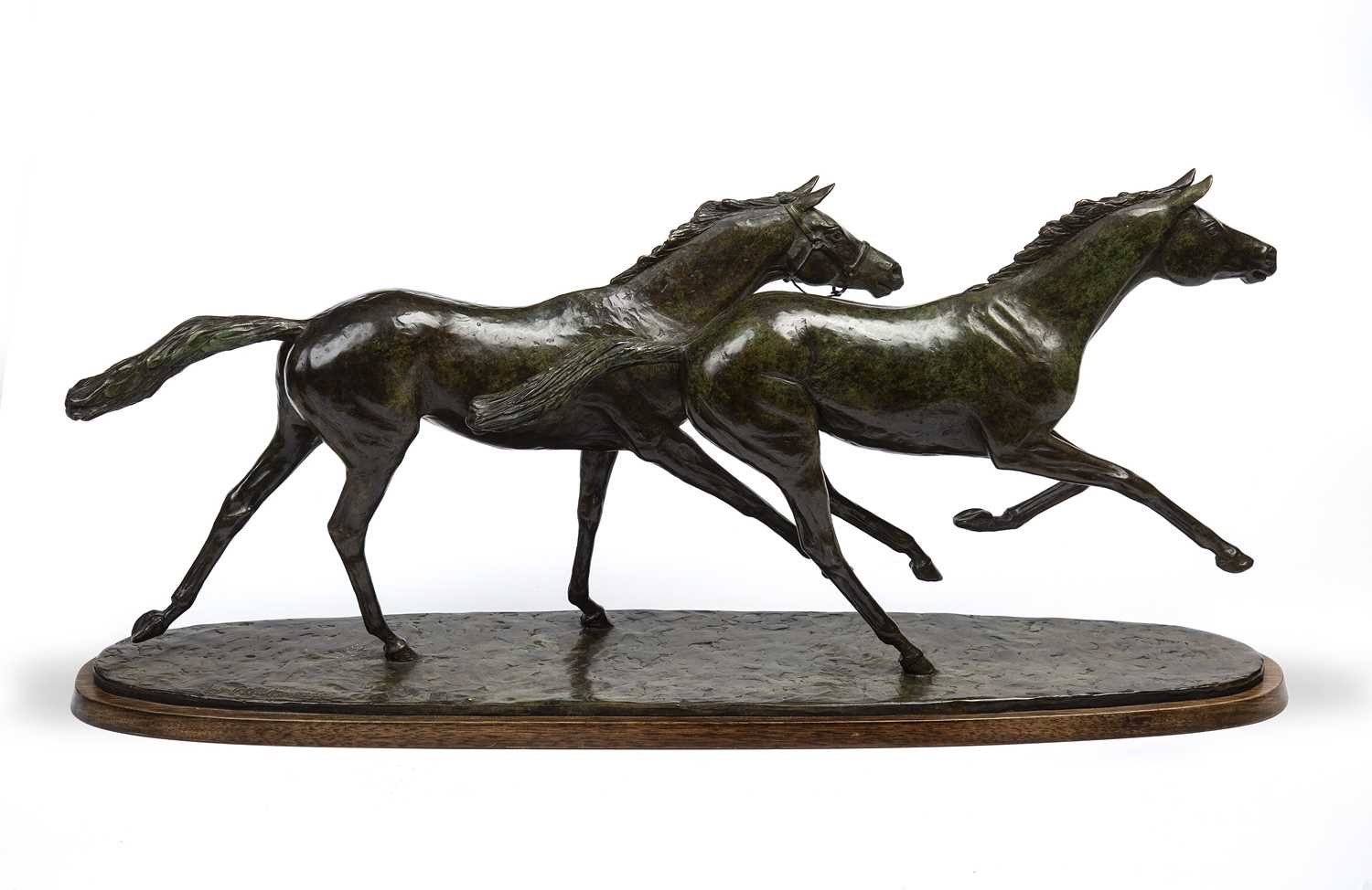 William Newton (1959) Racehorses, bronze, signed and dated 2000, limited edition 7/9, 70cm wide x