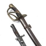 A French Light Cavalry sabre, blade numbered 1190, 92cm in length, with original scabbard together