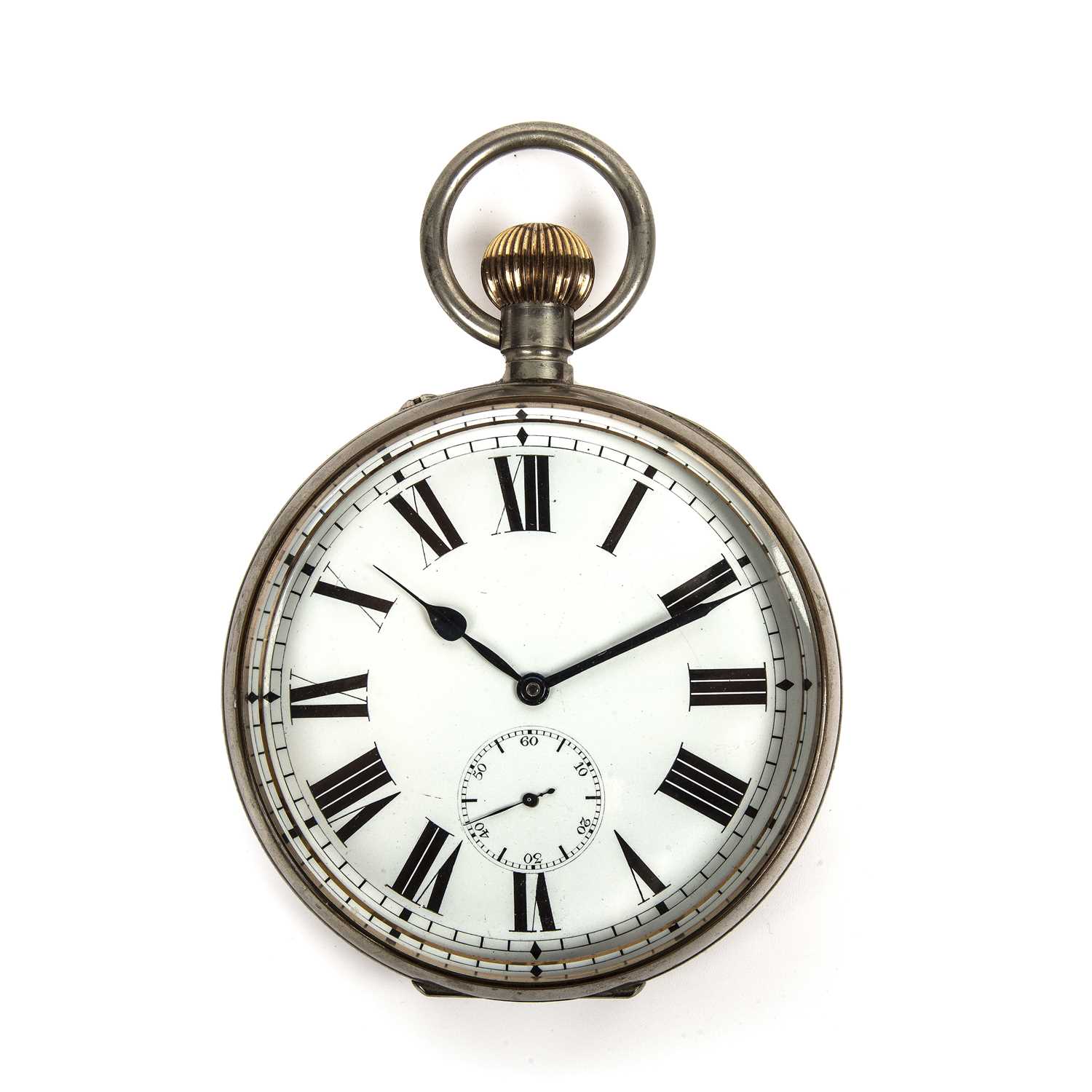 A Goliath pocket watch with a silver plated case and enamelled dial with roman numerals and a - Image 3 of 7