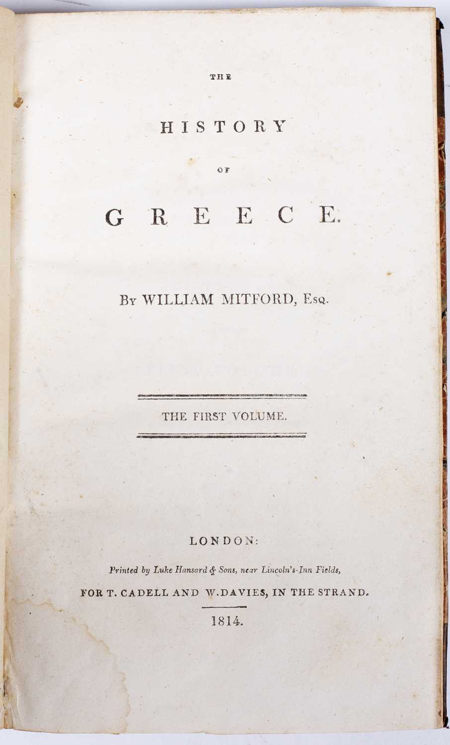 Mitford, (William). The History of Greece. 8 vols. 8vo. Cadell and Davies, London 1874. Half calf, - Image 2 of 2