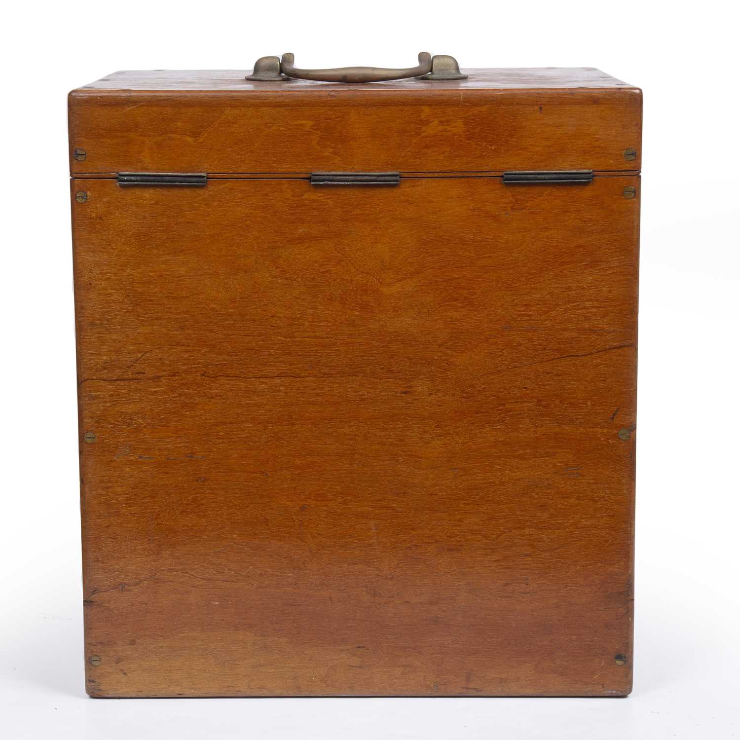 An early 20th century mahogany medical cabinet with a brass carrying handle, lifting top and six - Image 4 of 4