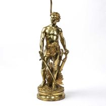 After Adrien-Etienne Gaudez (1845-1902) Le Devoir, French gilt metal figural light fitting, the