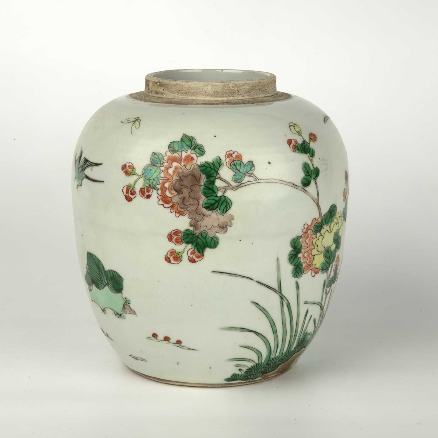 A 19th Century Chinese famille verte ginger jar 19cm diameter x 22cm highCover missing no cracks - Image 2 of 23