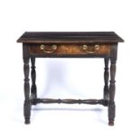 An 18th century oak side table with a single drawer and turned supports, 76cm wide x 59cm deep x