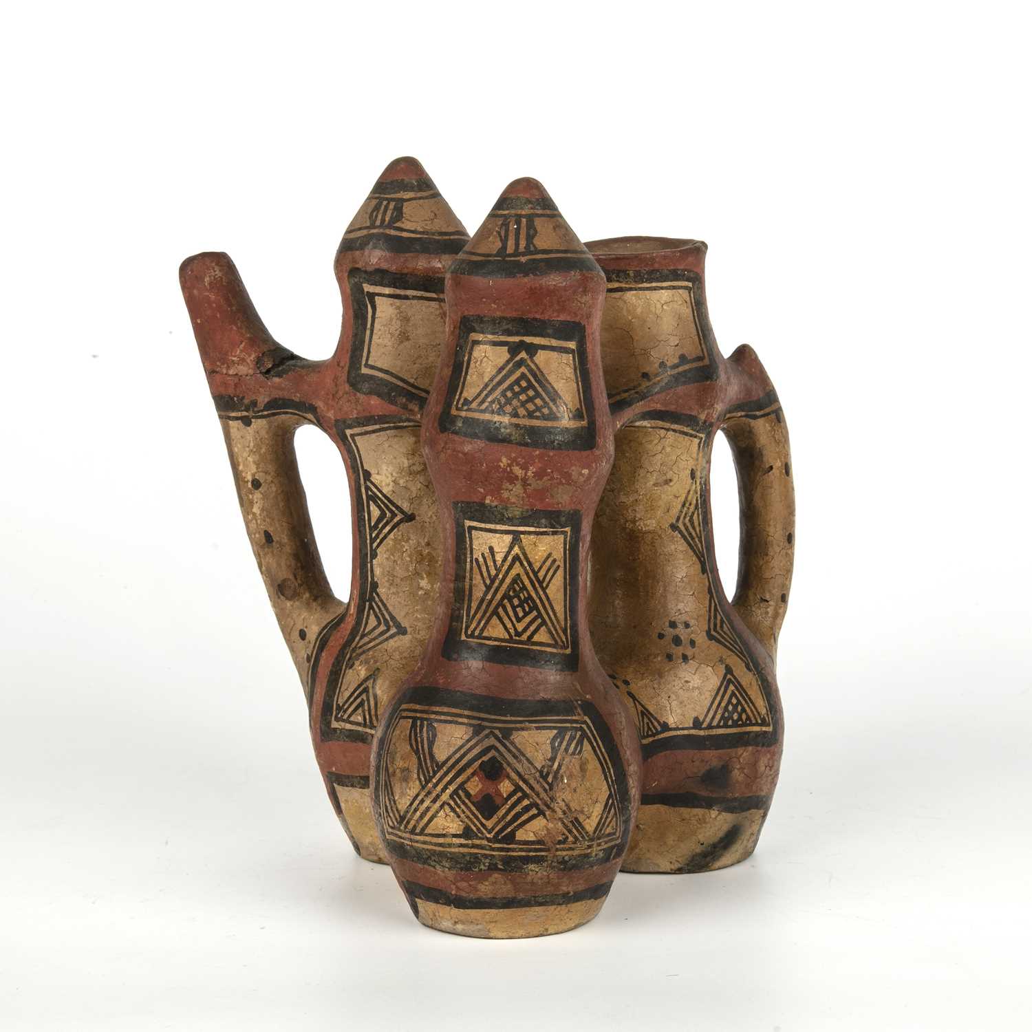 A pre-Columbian painted pottery vessel having a Worcester Royal Porcelain Works museum label to - Image 2 of 5