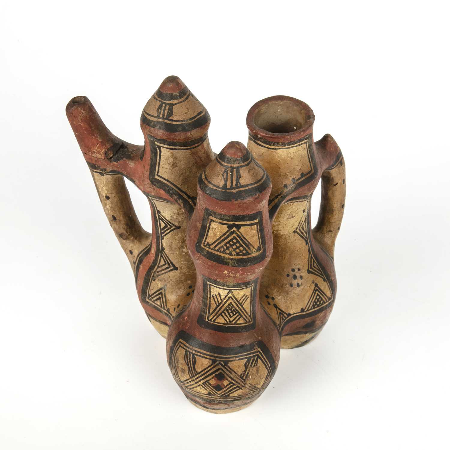 A pre-Columbian painted pottery vessel having a Worcester Royal Porcelain Works museum label to - Image 5 of 5