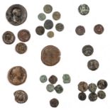 Ancient coinage to include Roman, Emporers Magentius, Constantine the Great, a Trajan and further (