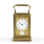 A 19th century Drocourt carriage clock, the circular white enamel roman dial with breguet hands over