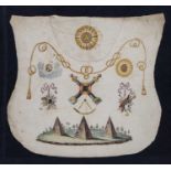 A 19th century Masonic painted leather panel 47cm x 43cm, framed and glazedAt present, there is no