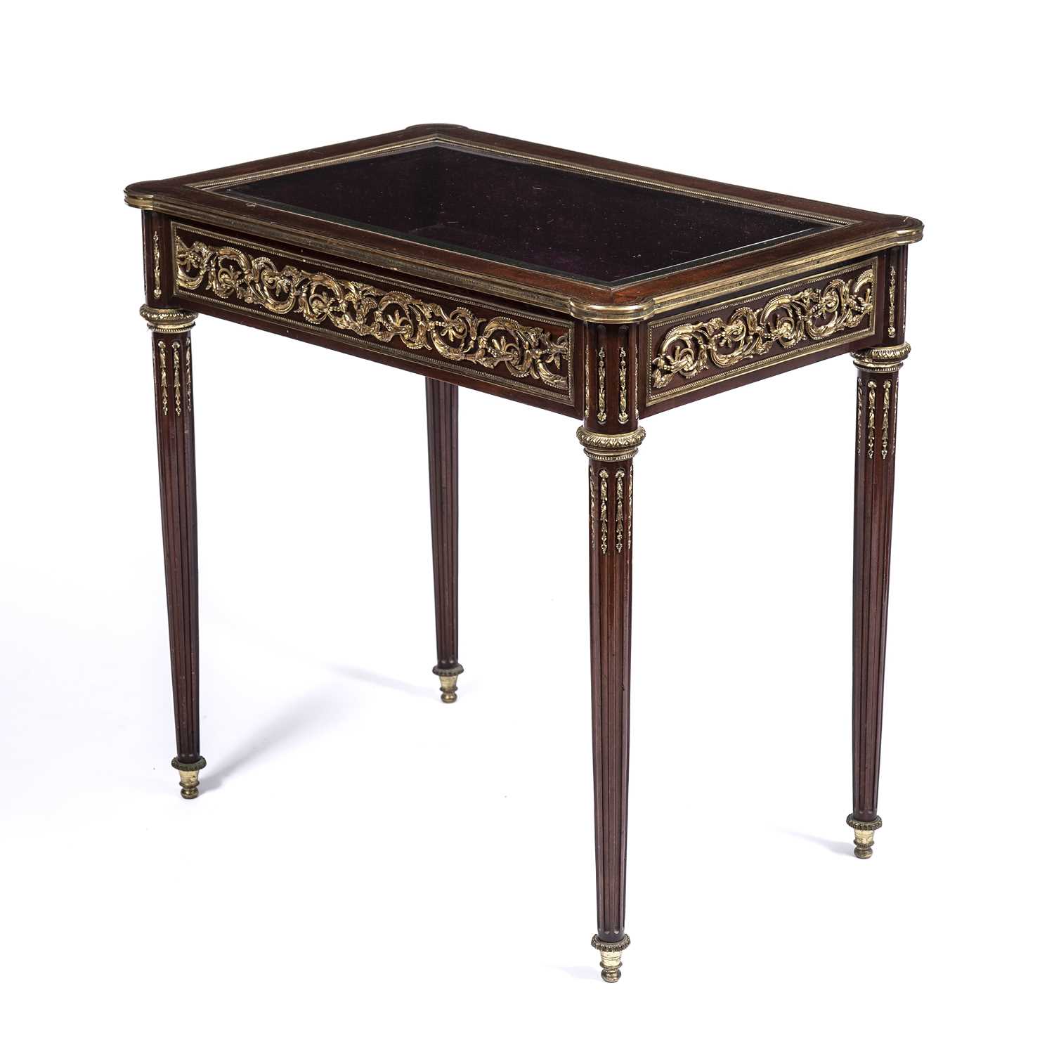 A 19th century french rosewood bijouterie table with a bevelled glass top, brass inlay and gilt - Image 3 of 6