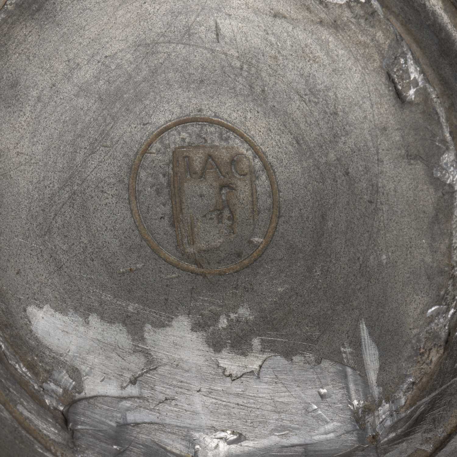 An 18th century Westerwald stoneware jug with a pewter cover, 18cm wide x 38cm high - Image 6 of 7