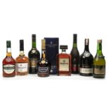 Spirits to include two bottles of Courvoisier Cognac, a litre bottle of Three Barrels French brandy,