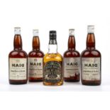 Five bottles of vintage Haig Gold Label blended scotch whisky and a bottle of Chivas Regal 12 year