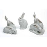 Three Herend porcelain rabbit models the largest 13cm wide x 14cm highIn good condition