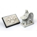 A Bing & Grondahl bisque porcelain figurine, 'The Angel of Baptism' together with a composite,