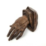 A 19th century German carved pine model of a hand 21cm in length x 12cm deepGood condition however