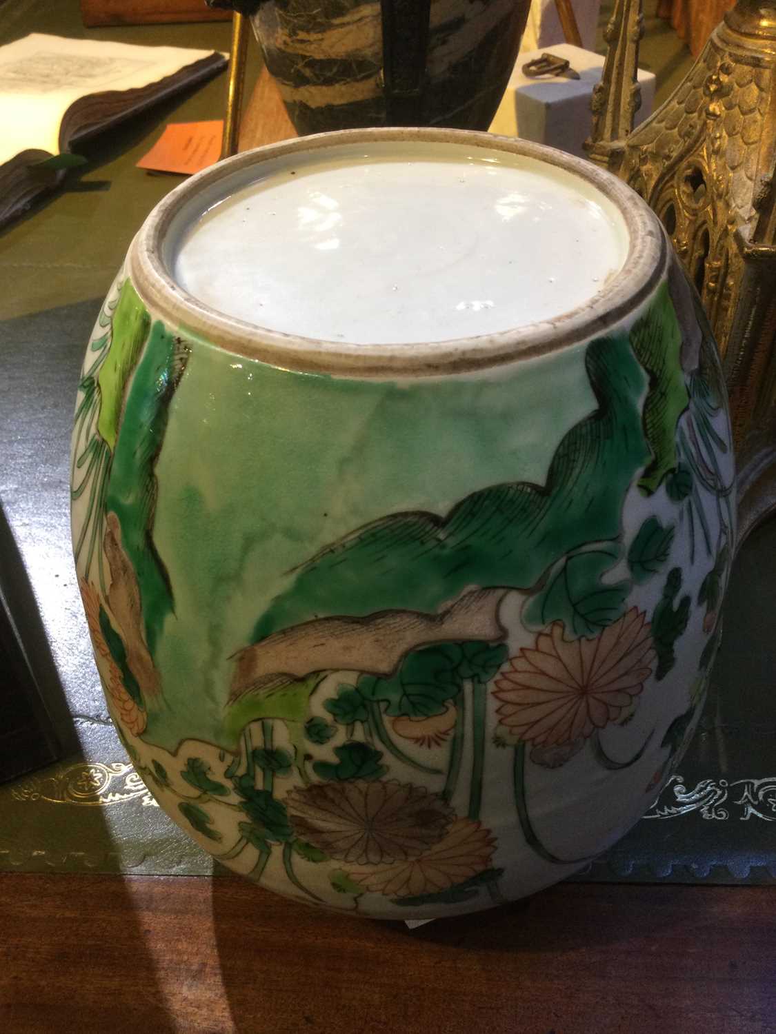 A 19th Century Chinese famille verte ginger jar 19cm diameter x 22cm highCover missing no cracks - Image 16 of 23