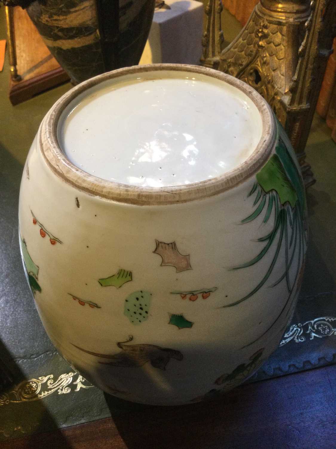 A 19th Century Chinese famille verte ginger jar 19cm diameter x 22cm highCover missing no cracks - Image 17 of 23