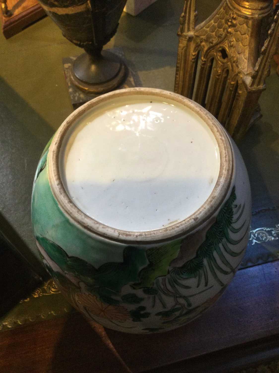 A 19th Century Chinese famille verte ginger jar 19cm diameter x 22cm highCover missing no cracks - Image 15 of 23