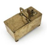 A mid 19th century brass mechanical tavern tobacco box inscribed and dated 1849 to the top, 24cm