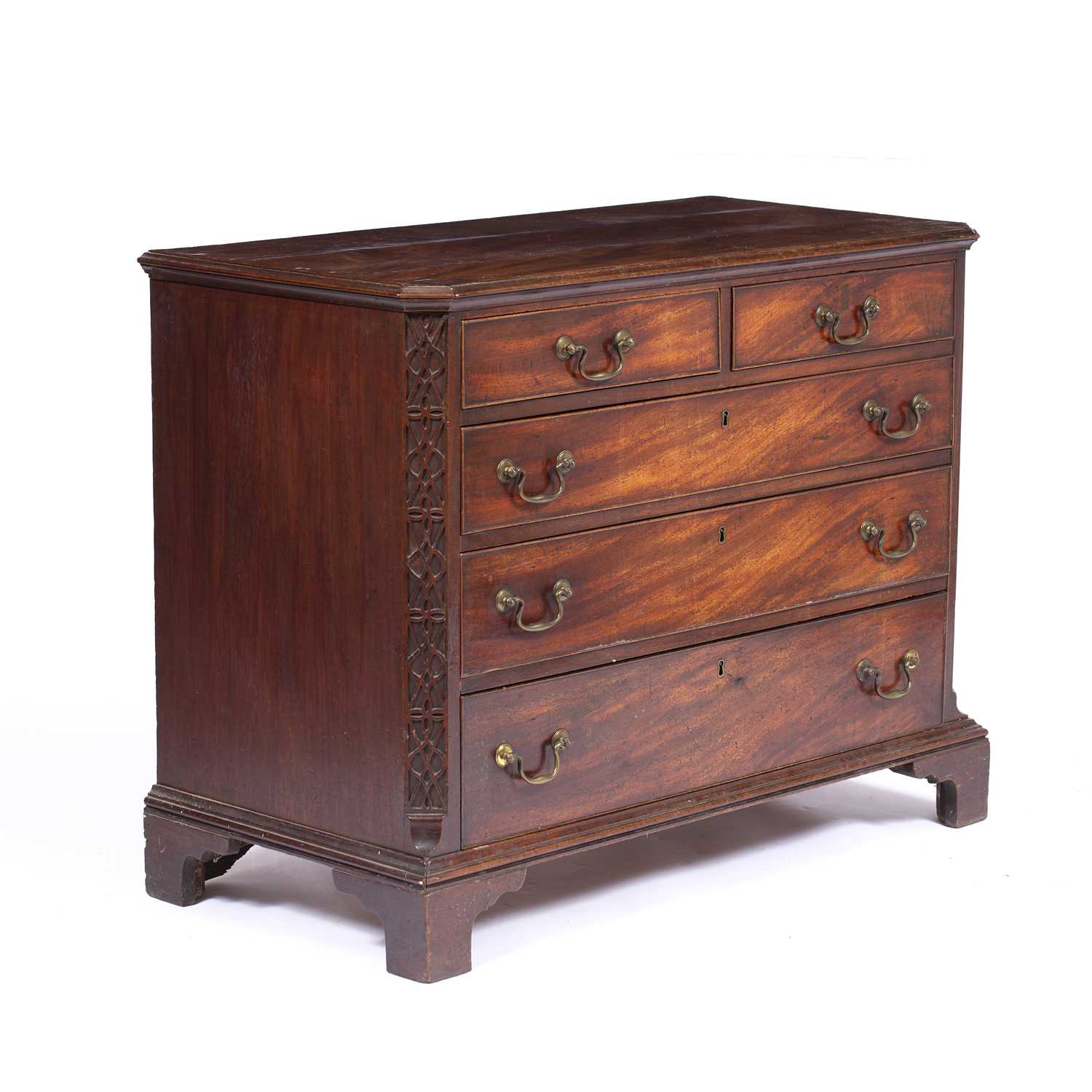 A George III mahogany chest of two short and three long drawers with brass swan neck handles, - Image 2 of 5