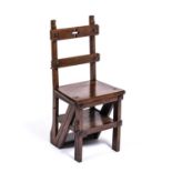 A set of Victorian walnut metamorphic library steps the chair 41cm wide 35cm deep 92cm highGood with