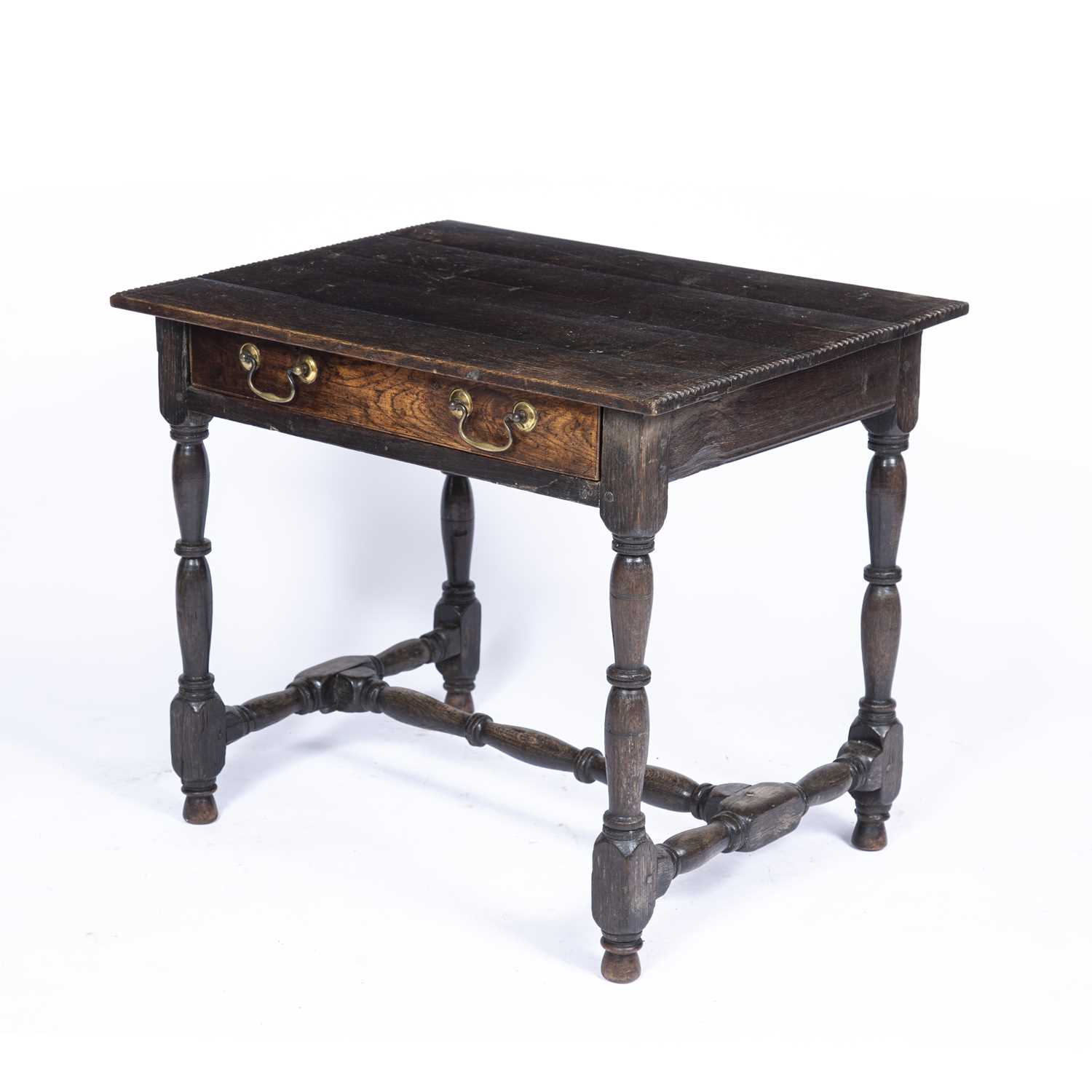 An 18th century oak side table with a single drawer and turned supports, 76cm wide x 59cm deep x - Image 3 of 6