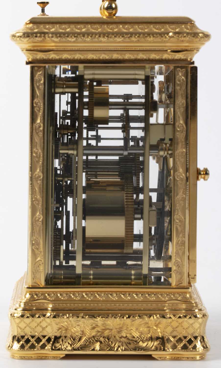 A modern L'epée gilt brass carriage clock retailed by Mappin & Webb with white enamel Roman dial, - Image 5 of 5