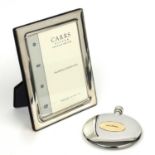 A Dalvey Conoco Phillips hipflask in original box together with a Carrs silver picture frame, 17cm x