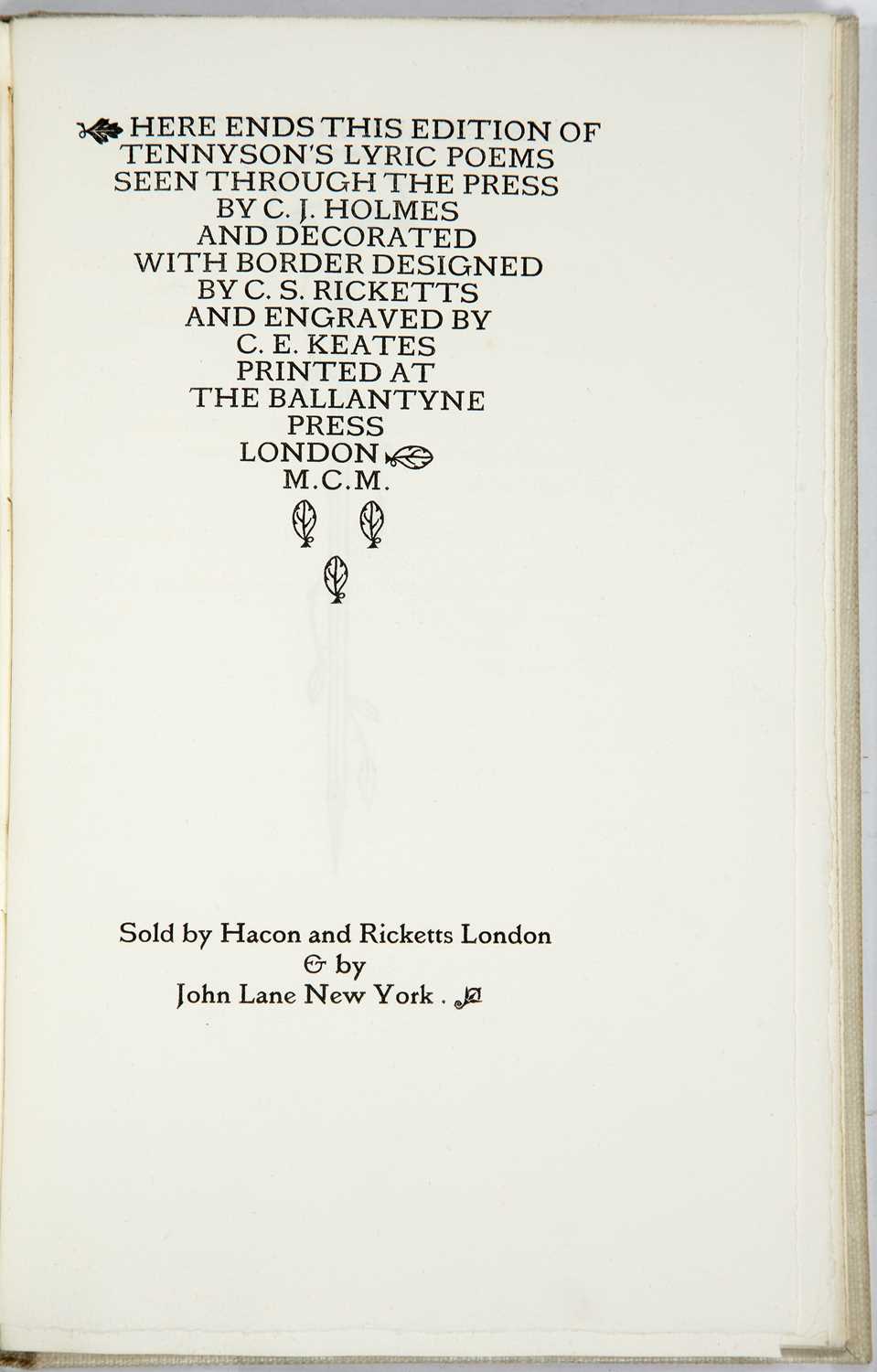 Vale Press: Tennyson, (Alfred Lord). 'In Memoriam' with 'Lyric Poems'. 2 vols. 8vo. Border designs - Image 2 of 3